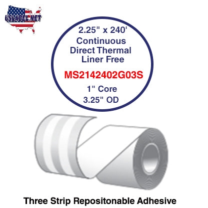2.25'' x 240' Continuous Direct Thermal liner free 1'' Core-3.25''OD