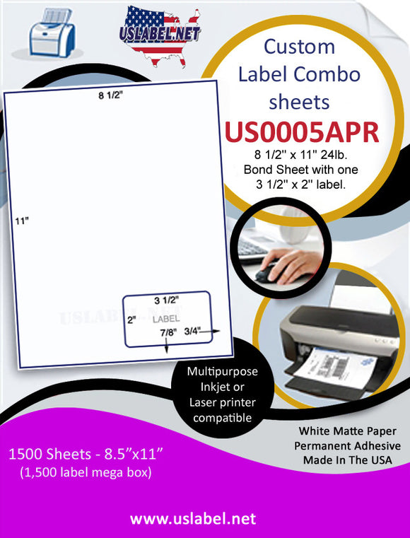 US0005APR 8.5'' x 11'' combo Sheet w/1- 3 1/2''x2'' label.