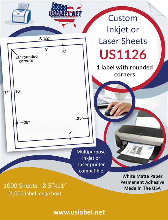 US1126 - 8'' x 10 '' label on a 8 1/2'' x 11'' label sheet.