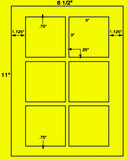 US1804- 3'' Square-6 up label on a 8 1/2"x11" label sheet.