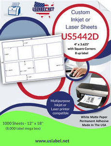 US5442D-8 up 4''x3.625'' label on a 12'' x 18'' sheet.
