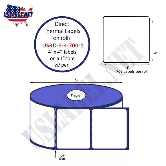 4'' x 4'' Direct Thermal Labels on a 1'' Core - 5'' OD