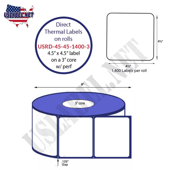4.5'' x 4.5'' Direct Thermal Labels on a 3'' Core - 8'' OD
