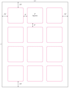 US3047-2''- 12 up Square label on a 8 1/2" x 11" label sheet.