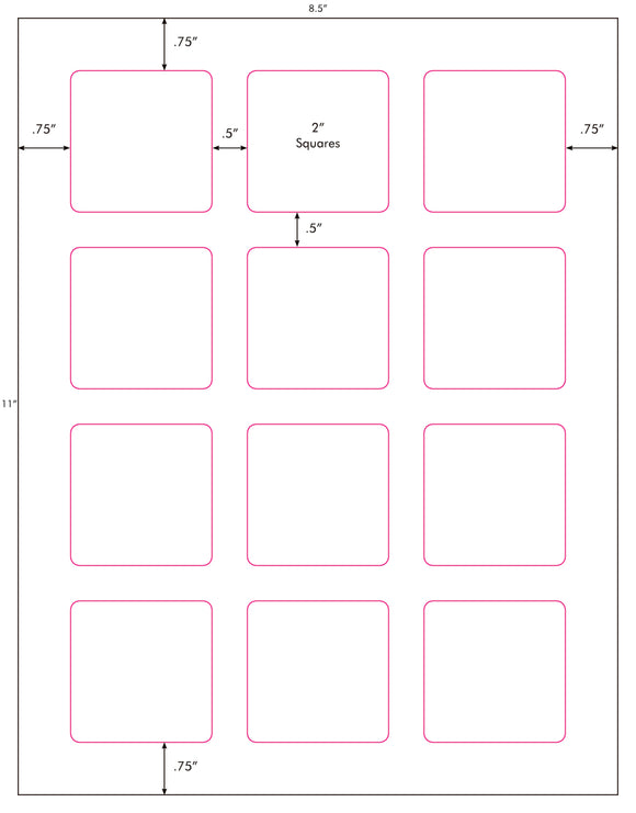 Alexander Square Label US3041-2 1/2''- 12 up Square on a 8 1/2
