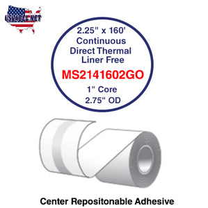 2.25'' x 160' Continuous Direct Thermal liner free 1'' Core-2.75''OD