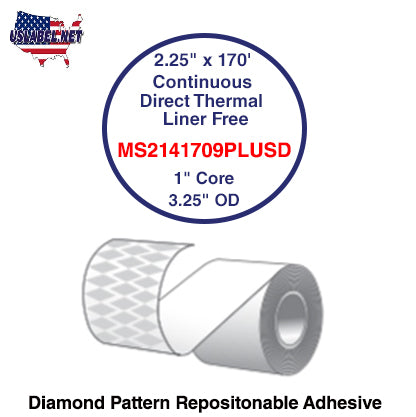 2.25'' x 170' Continuous Direct Thermal liner free 1'' Core-3.25''OD