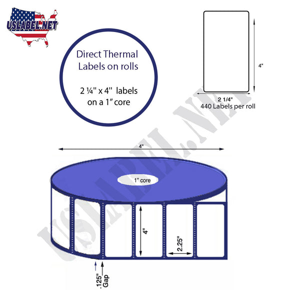 2.25'' x 4'' Direct Thermal Labels on a 1'' Core - 4'' OD
