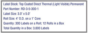 3'' x 5'' Direct Thermal Labels on a 1'' Core - 4'' OD