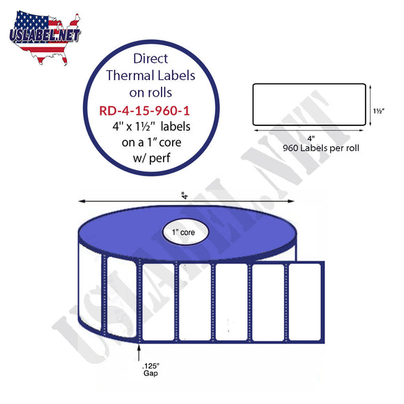 4'' x 1.5'' Direct Thermal Labels on a 1'' Core - 4'' OD