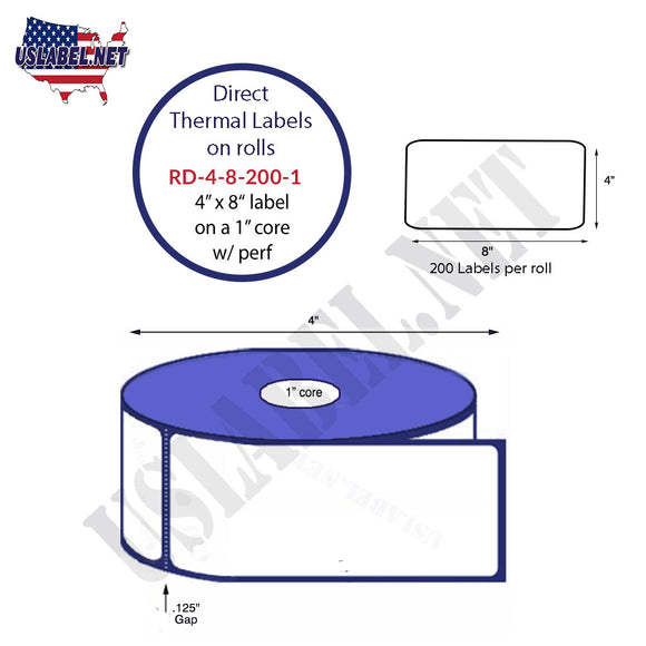 4'' x 8'' Direct Thermal Labels on a 1'' Core - 4'' OD