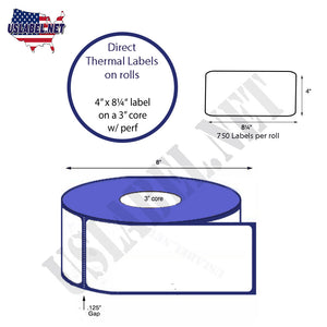 4'' x 8.25'' Direct Thermal Labels on a 3'' Core - 8" OD