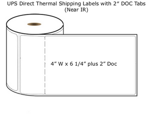 4'' x 6.25'' plus 2" doc UPS Direct Thermal Labels on a 1'' Core