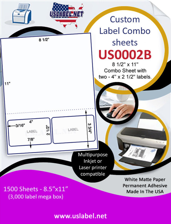 US0002B-8.5''x11'' Combo Sheet with two-4'' x 2 1/2''labels