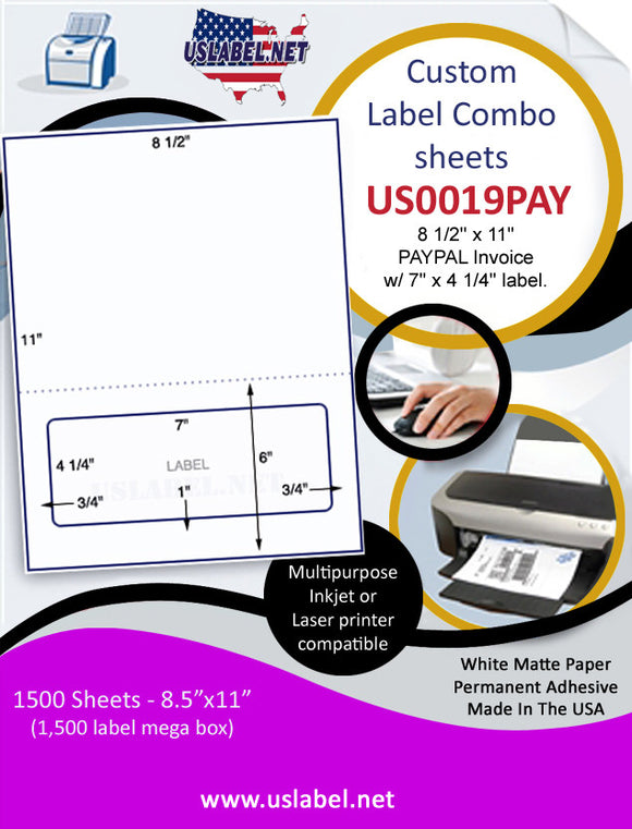 US0019PAY-8.5''x11' PAY Invoice w/ 7'' x 4 1/4'' label.