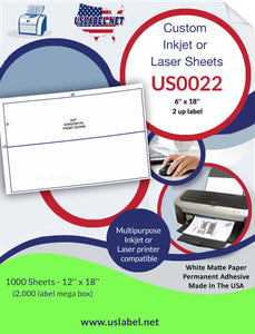 US0022-6'' x 18''-2 up Label on a 12'' x 18'' sheet.