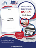 US1020-8 1/2 x 11 - Comparable 8165 -1,000 label sheets.