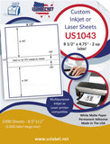 US1043-8 1/2'' x 4.75''-2 up on 8.5" x 11" Label sheet.