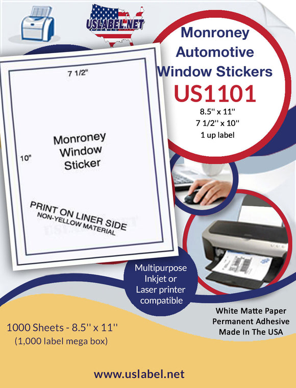 US1101 - 7 1/2'' x 10'' Monroney Automotive Window labels