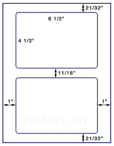 US1200-6.5'' x 4.5''-2 up w/gutters 8 1/2"x11" label sheet.