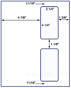 US1205 - 2 up 2 1/4'' x 4 1/4'' on a 8 1/2" x 11" label sheet.
