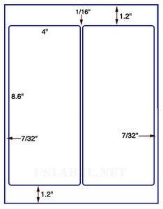 US1230 - 2 up 4'' x 8.6" on a 8 1/2" x 11" label sheet.