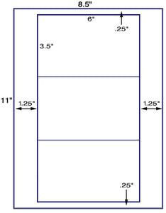 US1284 - 6 '' x 3.5'' - 3 up on a 8.5" x 11" label sheet.