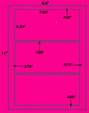 US1289 - 7.35 '' x 3 .28'' - 3 up on a 8 1/2" x 11" label sheet.