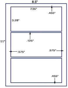 US1289 - 7.35 '' x 3 .28'' - 3 up on a 8 1/2" x 11" label sheet.