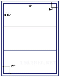 US1321-8'' x 3.5''-3 up label on a 8.5" x 11" label sheet.