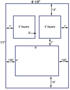 US1362 -2 x 3"sq. w a4" x6" on a 8 1/2" x11" label sheet.