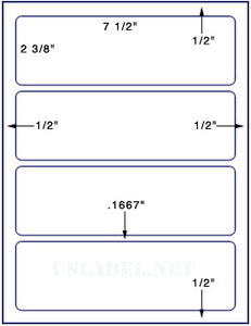 US1380-7 1/2'' x 2 3/8''- 4 up -8 1/2"x11" label sheet.