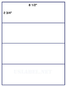 US1381-8 1/2'' x 2 3/4''-4 up -8 1/2"x11" label sheet.