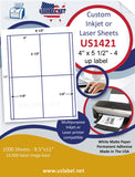 US1421-4'' x 5 1/2" on a 8 1/2" x 11" label sheet.