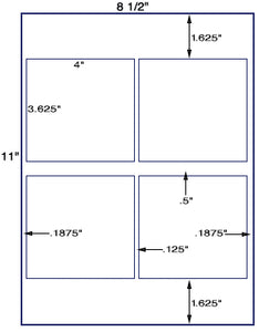 US1442-4''x3.625''-4 up label on a 8 1/2"x11" label sheet.