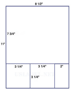 US1501-8 1/2'' x 7 3/4''-3 1/4'' x 3 1/4'' & 2'' - 8 1/2"x11" sheet