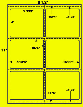 US1702-4''x3 1/3''-6 up label w gutters on a label sheet.