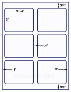 US1800-3 3/4''x3''-6 up on a 8 1/2" x 11" label sheet.
