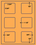 US1822-2 3/4'' Square - 6 up on a 8 1/2" x 11" label sheet.