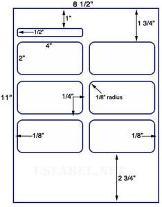 US1850-4''x2''&4"x1/2" label on a 8.5"x11" label sheet.