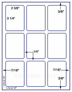US1981-2 3/8''x3 1/4''9 up w/gutters on 8.5"x11"label sheet