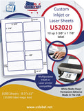 US2020-3 3/8''x1 7/8''-10 up on a 8 1/2"x11" label sheet.