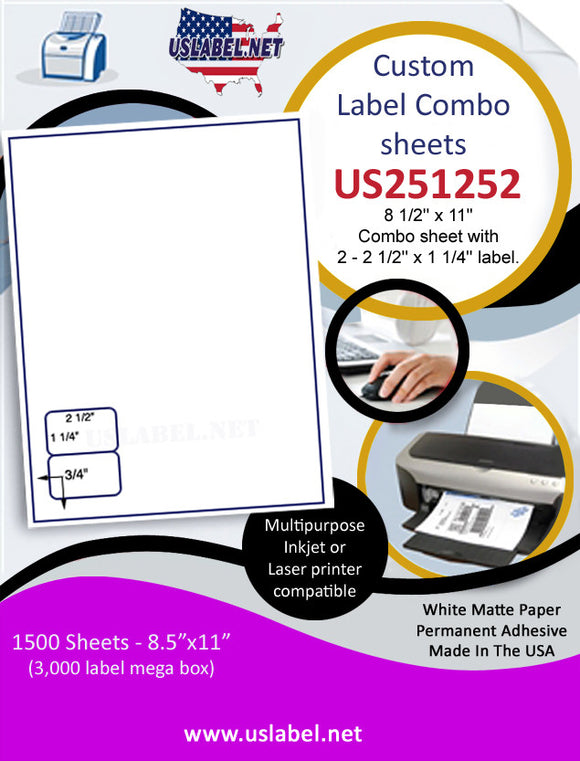 US251252-8.5'' x 11''Combo sheet with 2-2.5''x1.25'' label.