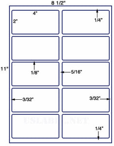 US3005-4''x2''-10 up on a 8 1/2"x11" label sheet.
