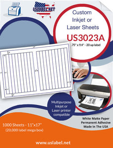 US3023A -.75" x 9.4"-20 up label on a 11'' x 17'' sheet.