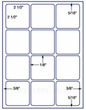 US3041-2 1/2''- 12 up Square on a 8 1/2" x 11" label sheet.