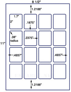 US3385-1.7''x2''-16 upon a 8 1/2"x11" label sheet.