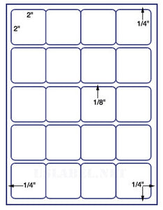 US3425-2'' Square 20 up on a 8 1/2" x 11" label sheet.