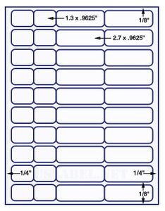 US3744-1.3''&2.7''x.9625''-40 up 8 1/2" x 11" label sheet.