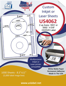 US4062-4 5/8''2 up DVD on a 8 1/2" x 11" label sheet.
